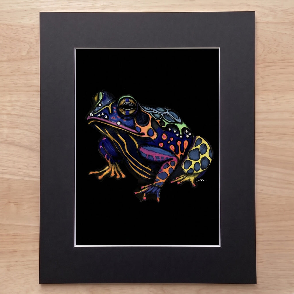 The Psychedelic Frog giclée print in its black mat, ready for a standard frame