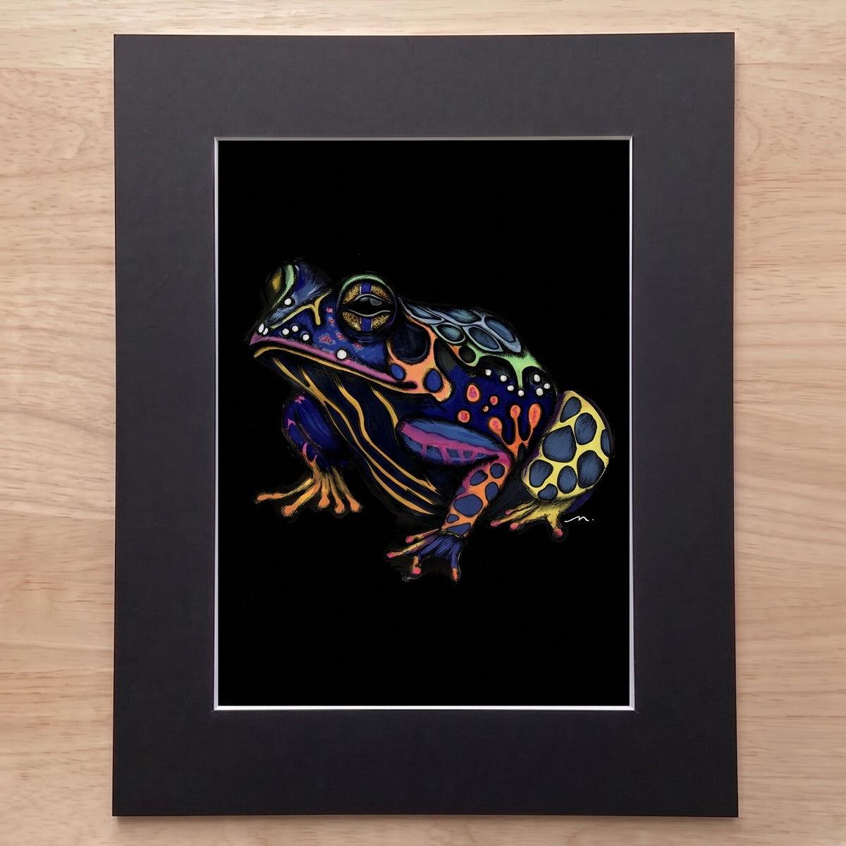 The Psychedelic Frog giclée print in its black mat, ready for a standard frame
