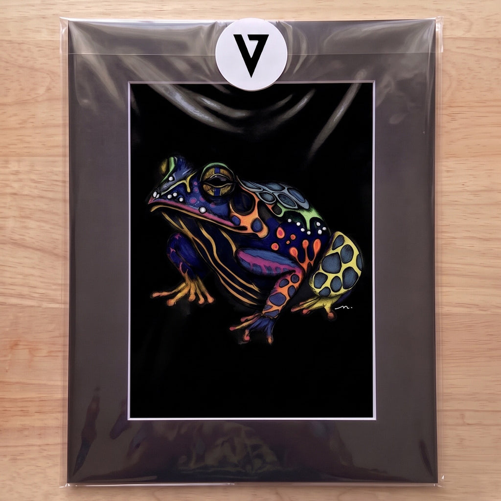 The matted Psychedelic Frog print sealed in a clear sleeve with the Veins of Ink sticker