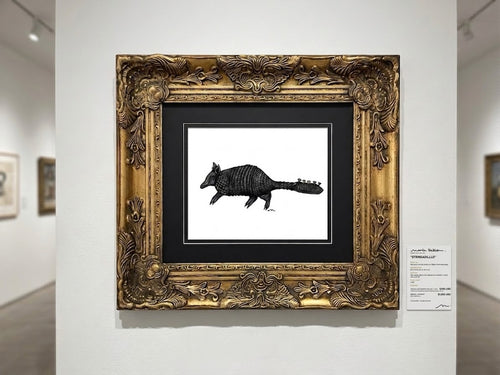 Stringadilllo framed and displayed on a gallery wall — signed Giclée print by Maria Keller