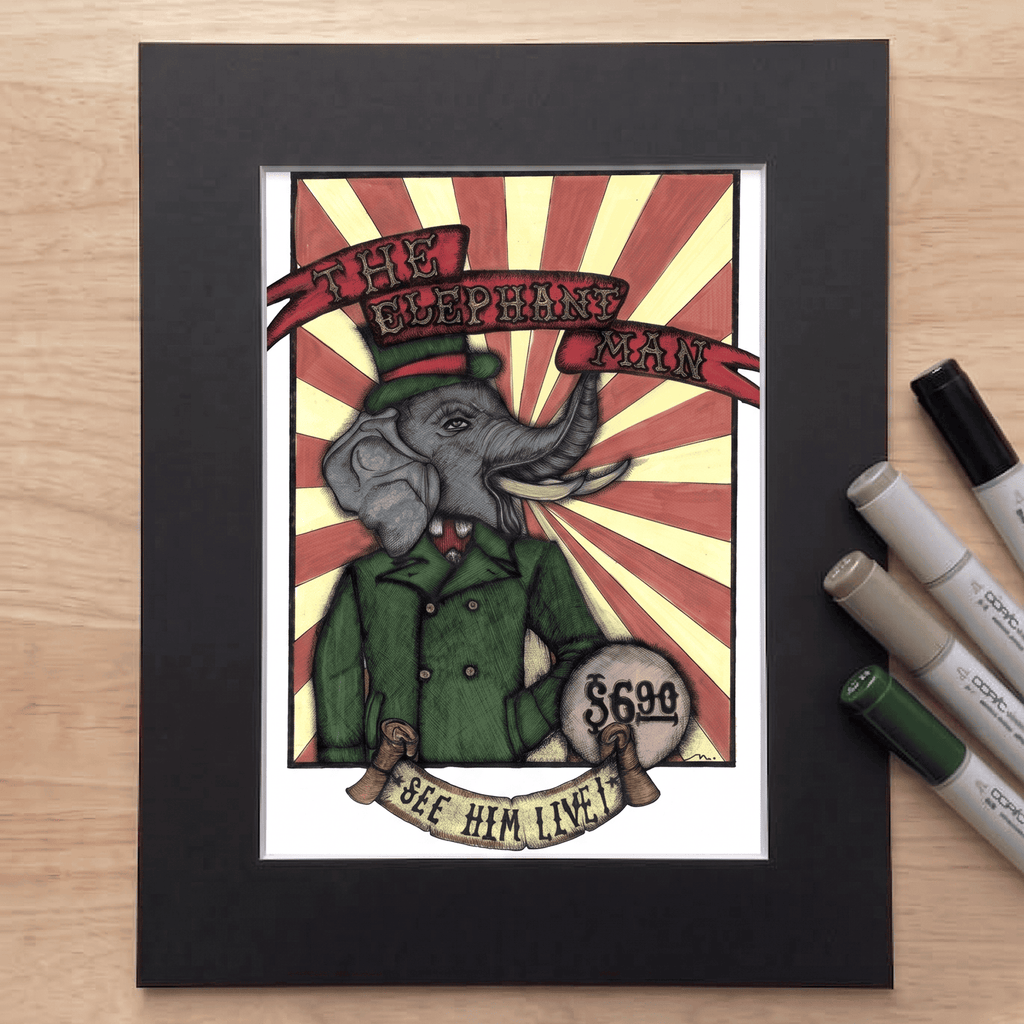 The Elephant Man giclée print in its black mat, ready for a standard frame