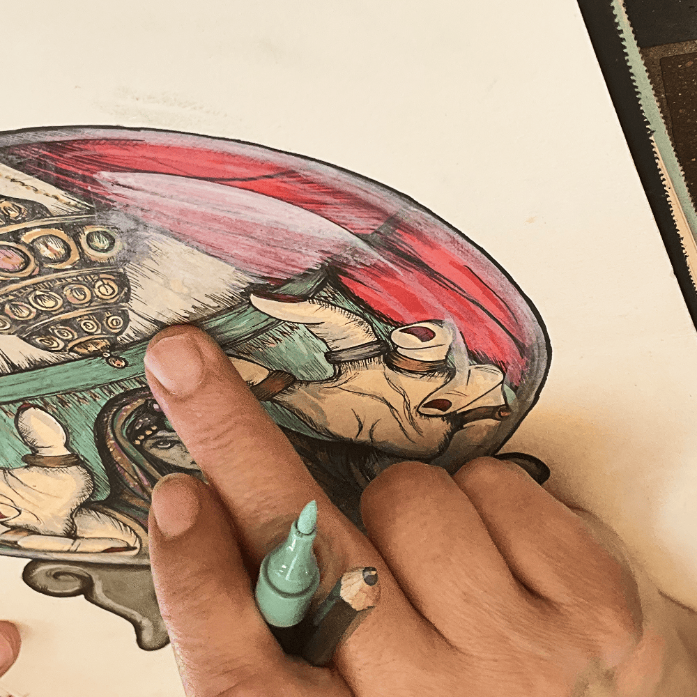 A mint acrylic marker worked into the Fortune Teller's crystal ball