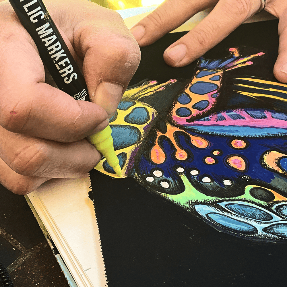 Close-up of acrylic marker worked into the Psychedelic Frog's patterned back